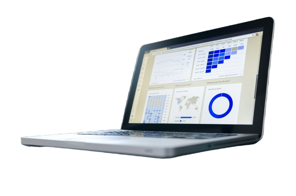 RevenueVision analytics dashboard displayed on a laptop
